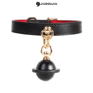 pornhint Pornhint BDSM Leather Chocker with Golden Metal Chains, Chocker, Bell Collar, Metal Dog Chain, Deluxe Leather Bondage Restraints Tools