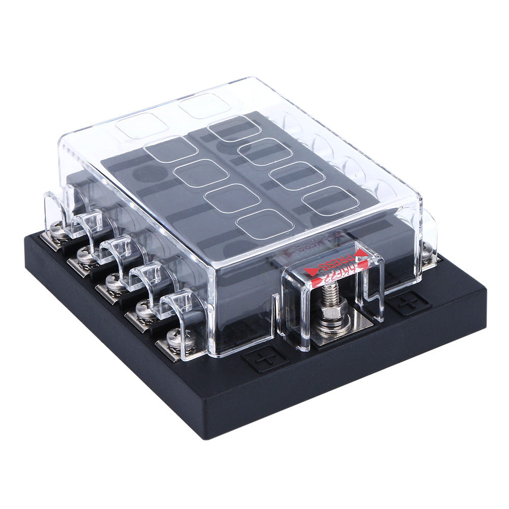 

10 Way Fuse Block Blade Fuse Box with Clear Protection Cover for Car Boat, 501 Original