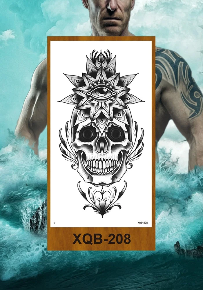 Temporary Tattoos Stickers Vajra Skull Night Demon Crow Mythical Beast Men Women Girl Flower Arm Chest Fake Tatoo Semi Permanent