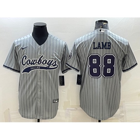 Men's Dallas Cowboys #88 CeeDee Lamb Grey With Patch Cool Base Stitched Baseball Jersey SWL2