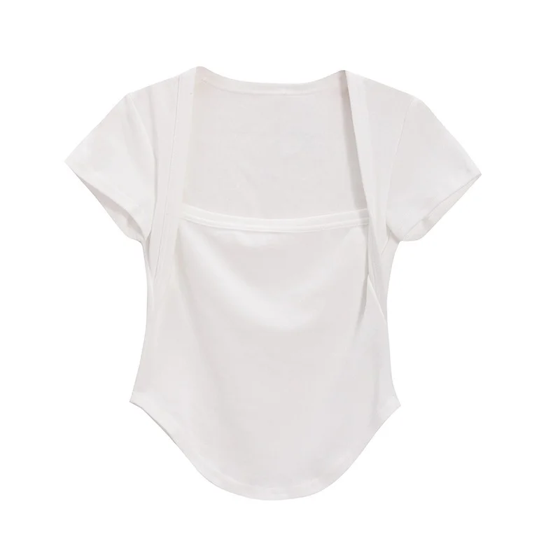 Brownm Brownm Square Collar Short-Sleeved T-Shirt Women's Summer 2024 New Hot Girls Pure Desire Slim Design Sense Top Bottom Shirt