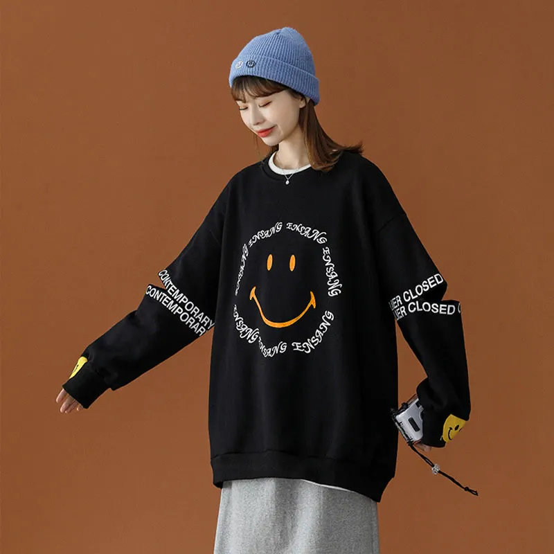 Smiley Letters Print Loose Sweatshirt