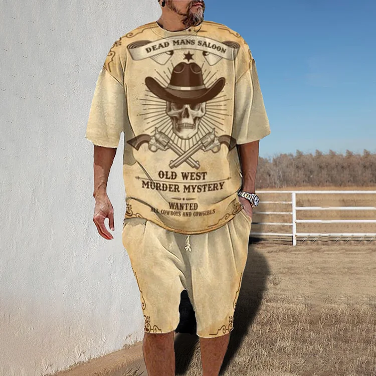 Broswear Retro Western Cow Boy Casual ​T-Shirt And Shorts Co-Ord