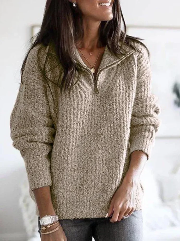 Zip Pullover Long Sleeve Knitted Sweater