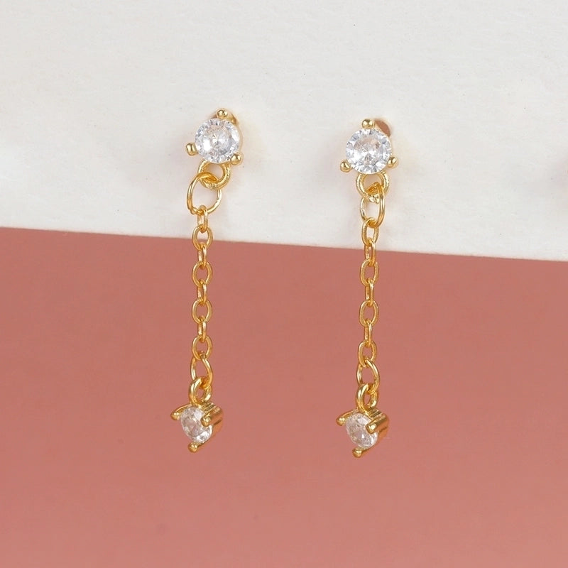 1 Pair Ig Style Star Moon Chain Inlay Copper Zircon Drop Earrings