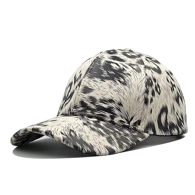 2023 Unisex Leather Baseball Cap Snapback Bone Leopard Pattern Cap Traveling Street Hip Hop Men and Women Visor Cap