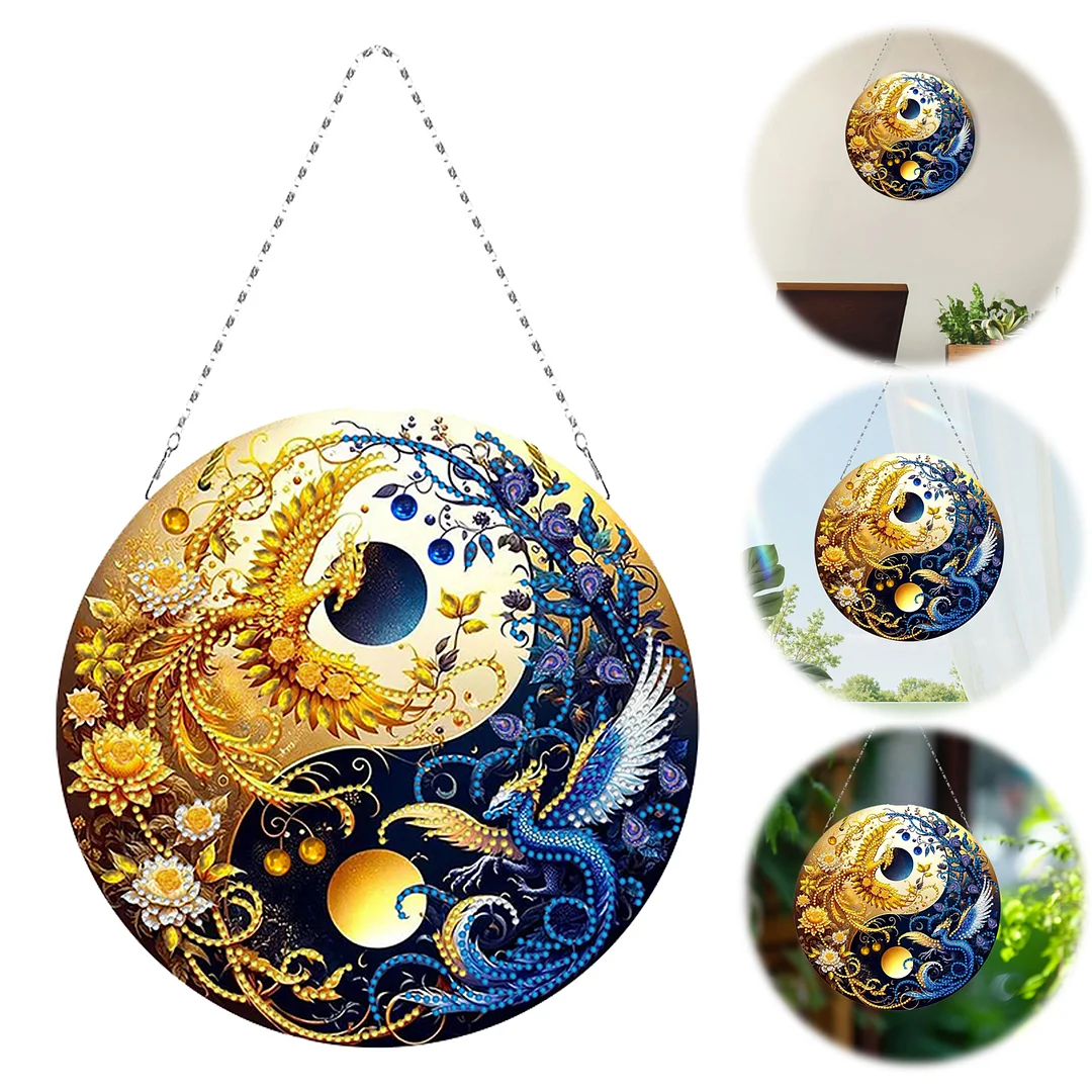 Phoenix Yin Yang 2D Flat DIY Diamond Painting Set Diamond Art Pendant Home Decor