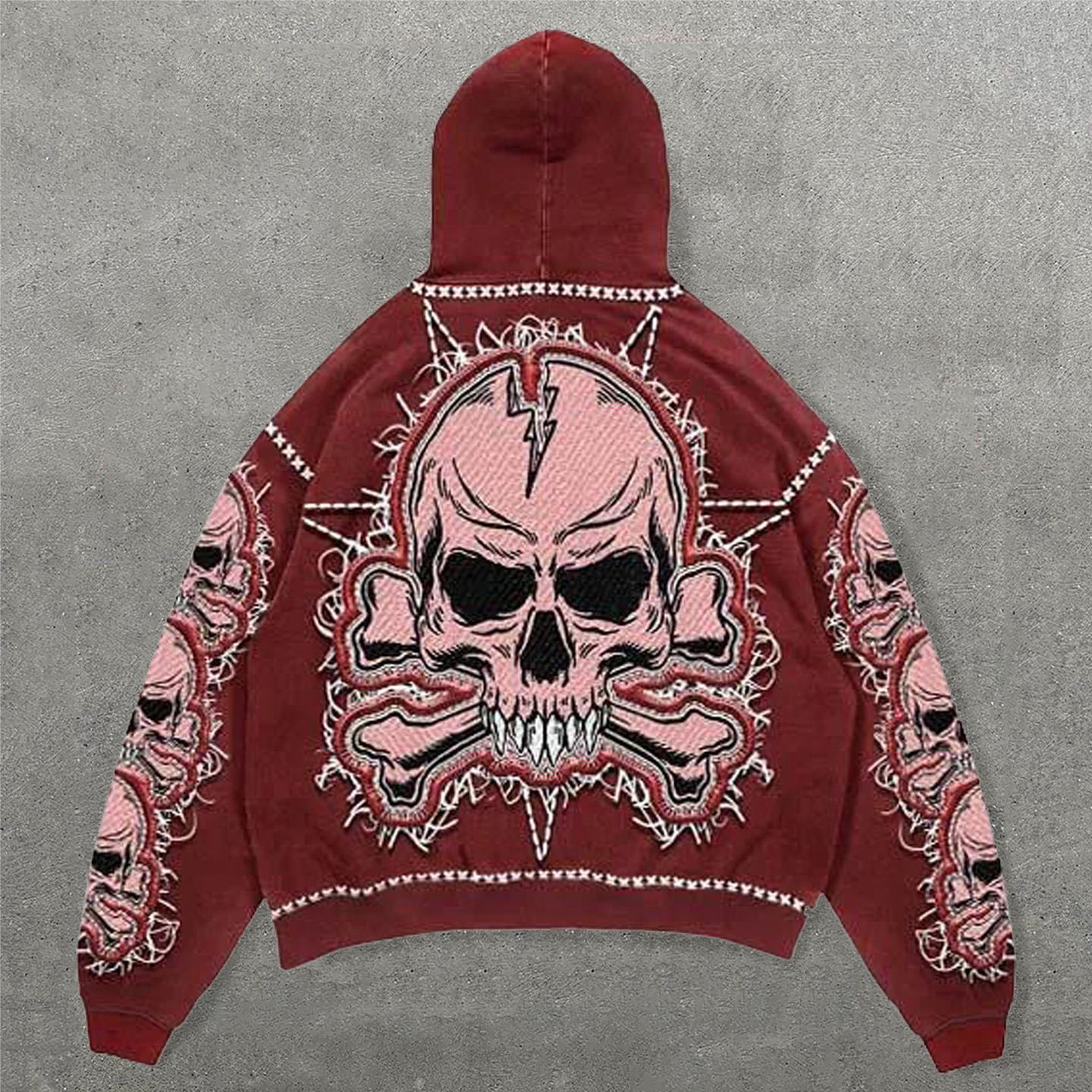Personalized Skull Nark Faux Decal Print Long Sleeve Hoodies