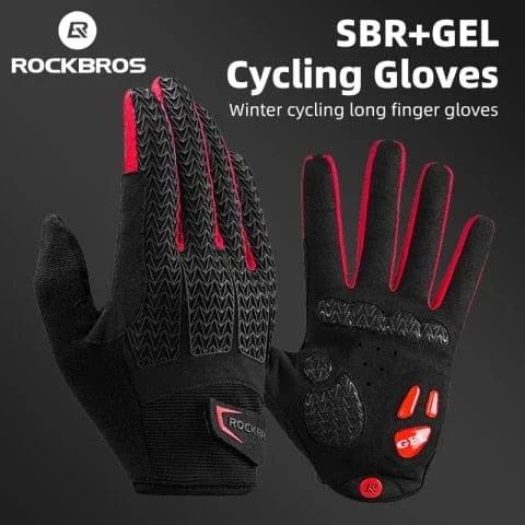 Khalesexx sport ROCKBROS Windproof Cycling Gloves Touch Screen Riding MTB Bike Bicycle Gloves Thermal Warm Motorcycle Winter Autumn Bike Gloves