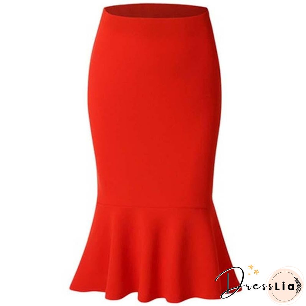 Summer Fishtail Skirt Lady High Waist Mermaid Skirt Solid Color Office Wear Skirts Women Fashion Plus Size Skirts