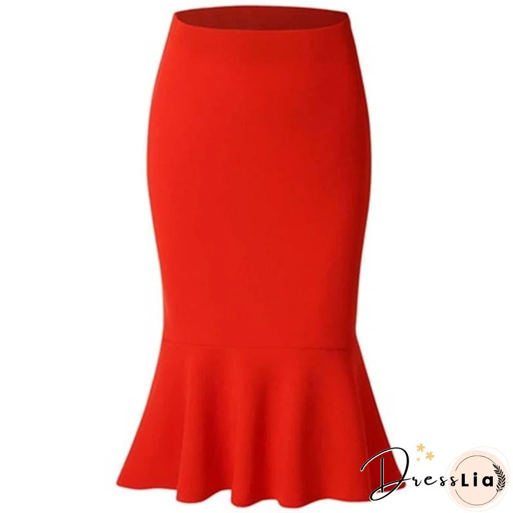 Summer Fishtail Skirt Lady High Waist Mermaid Skirt Solid Color Office Wear Skirts Women Fashion Plus Size Skirts