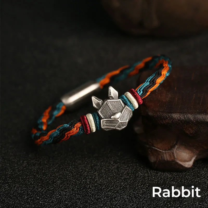 Handmade 999 Sterling Silver Year of the Dragon Chinese Zodiac Protection Colorful Reincarnation Knot Rope Bracelet