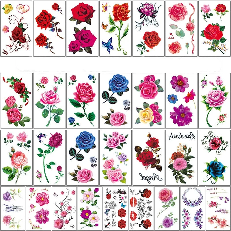 30PCS/Lot Sexy Fake Sketchs Flowers Tattoo for Woman Hands Arm Body Waterproof Temporary Tattoos tatouage temporaire femme