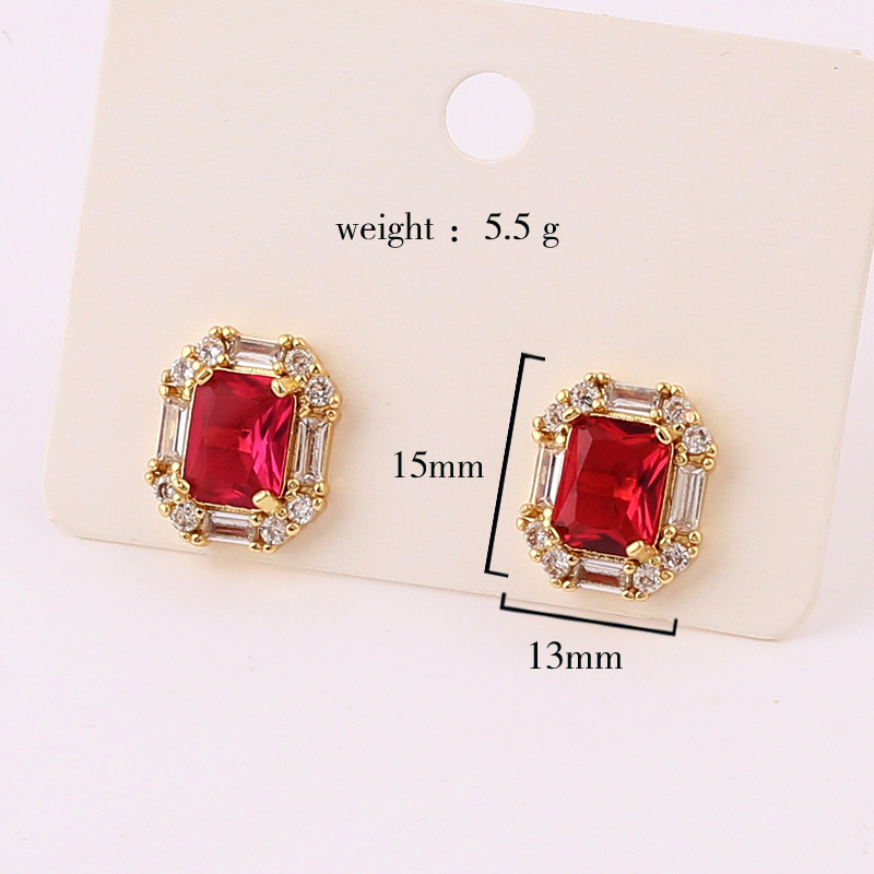 Moderate Luxury Women Quadrilateral Hexagon Number Text Letter Copper Diamond Inlay Earrings