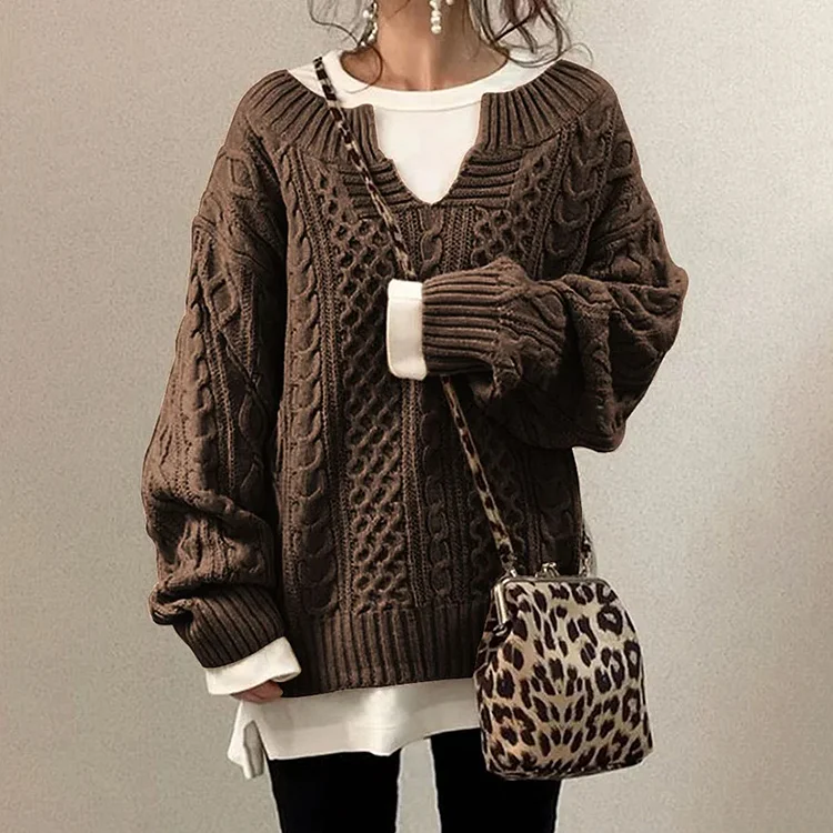 Casual Knit V Neck Linen Pattern Sweater