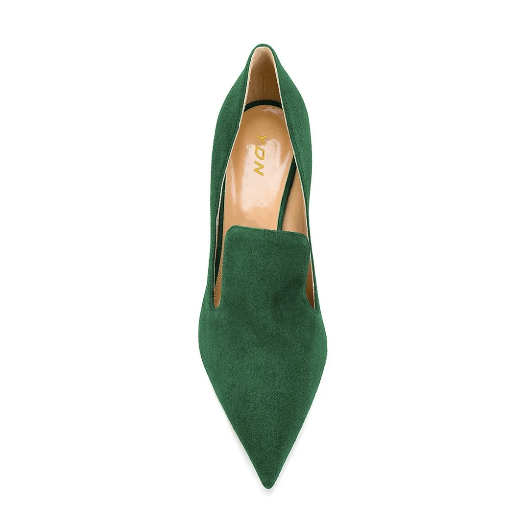 Green Faux Suede Pointed Toe Pumps for Elegant Ladies with High Heels 