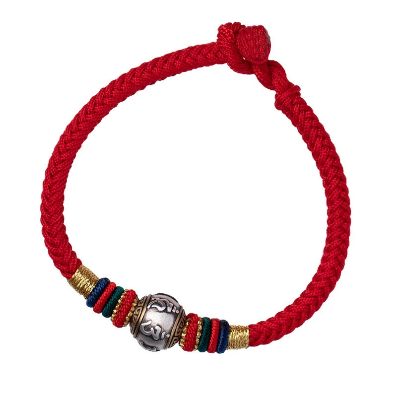 925 Sterling Silver Tibet Handmade Om Mani Padme Hum Luck Protection King Kong Knot Braided Bracelet