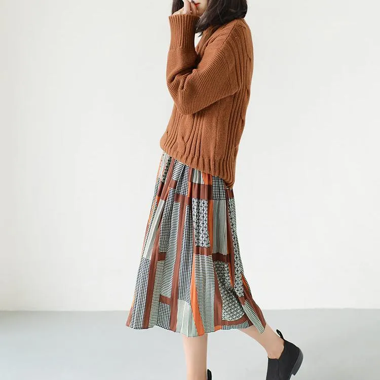Brown cable knit sweaters short woman tops long sleeve casual clothing