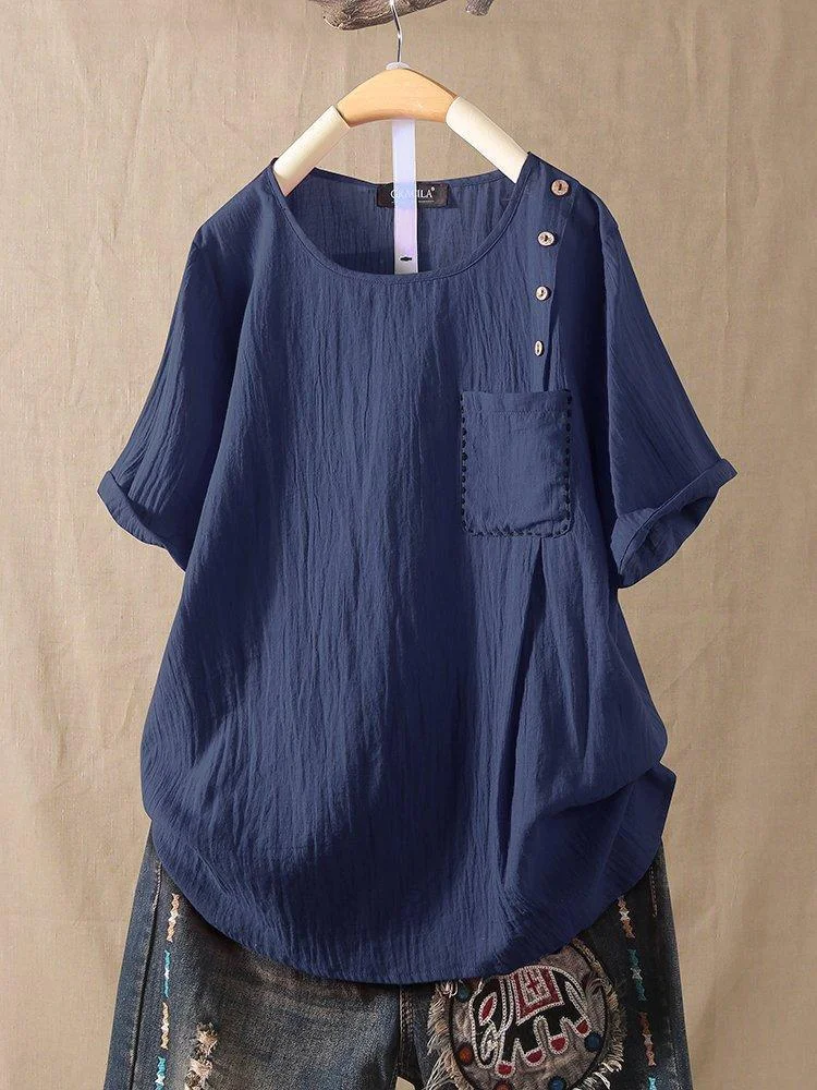 Cotton Crew Neck Short Sleeve Shirts & Tops