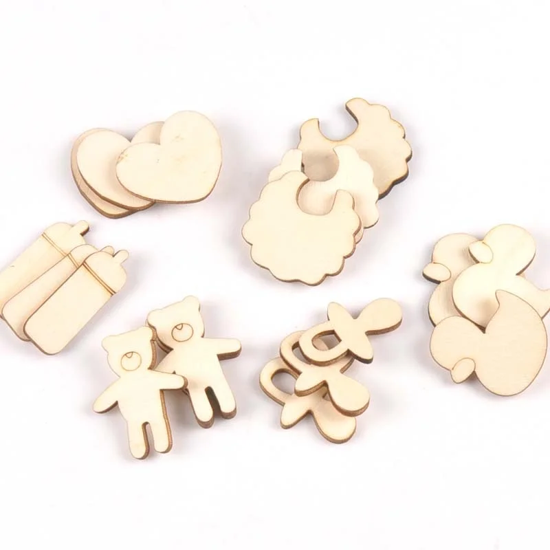 Mixed Bear/pacifier/duck/bib Unfinished Wooden Ornament For Kid Paint Scrapbooking DIY Carfts Wood Home Decor Arts 20pcs m2152