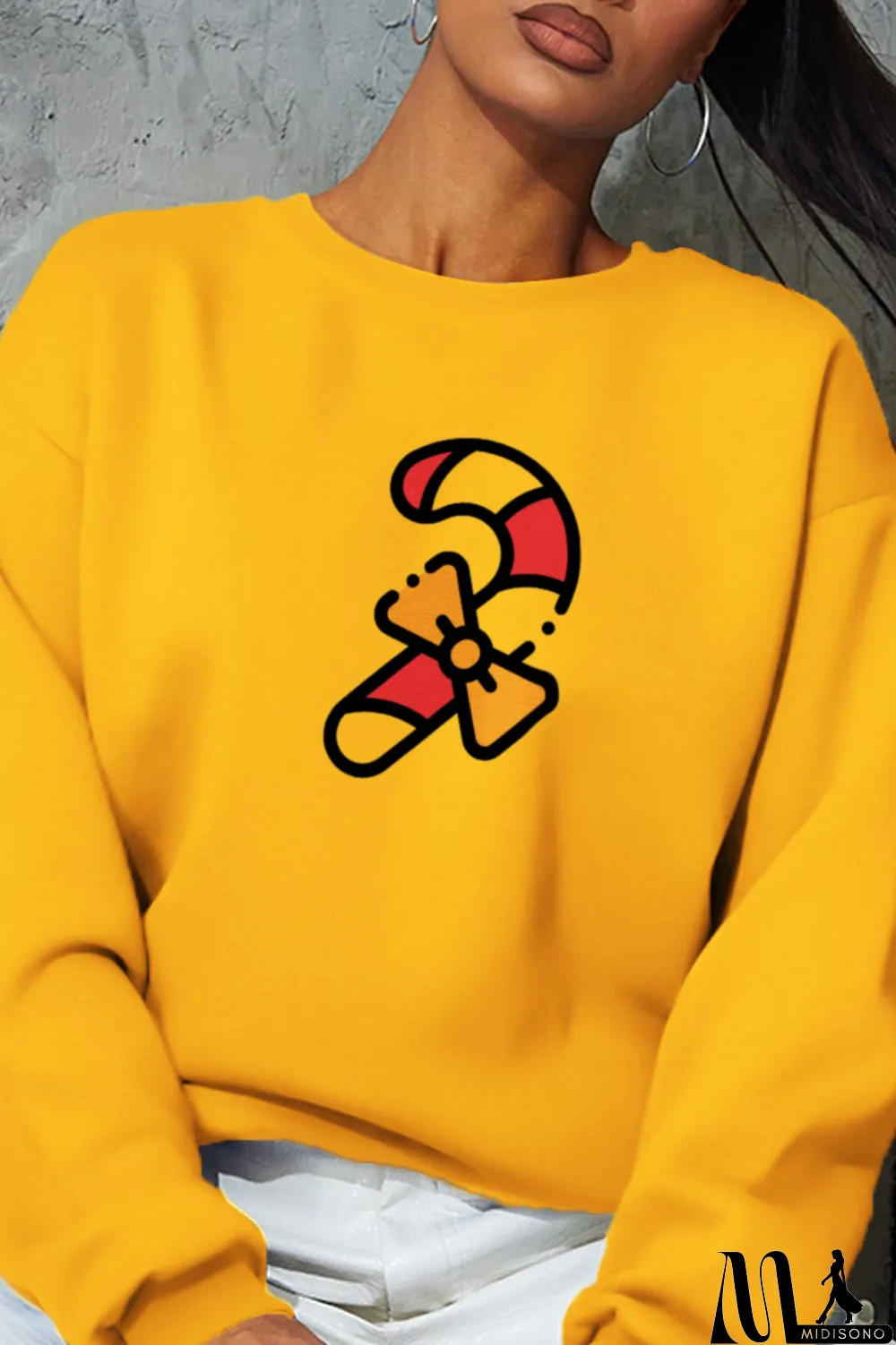 MidiSono - Grey Fashion Party Print Patchwork O Neck Tops