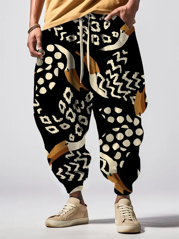 Men's Tropical Toucan Pattern Loose Drawstring Waist Sweatpants