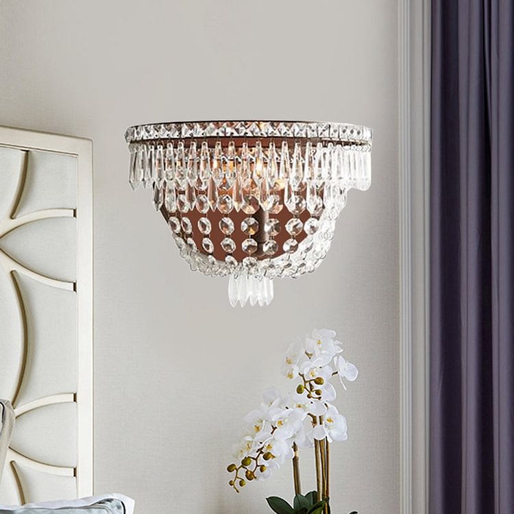 Crystal Beaded Sconce Traditional Style 1 Light Living Room Wall Lighting Idea in Brown