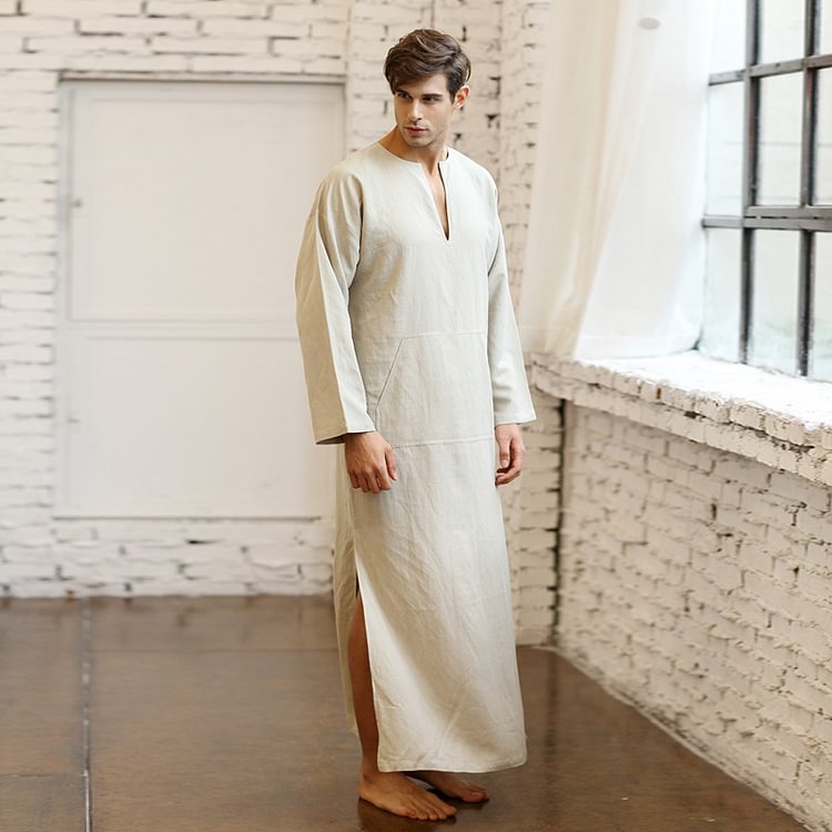 Men's Linen Long Nightgown-ChouChouHome