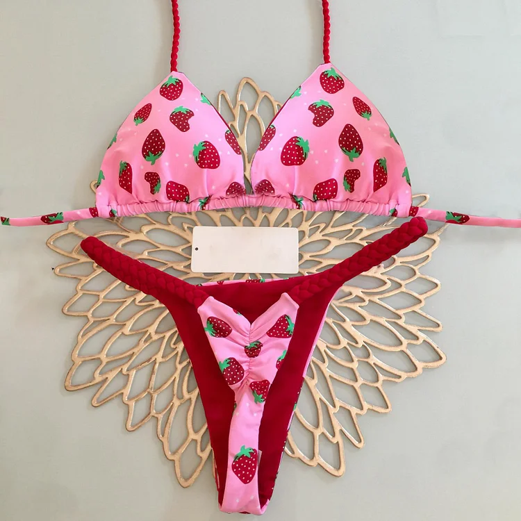 Strawberry Print Strap Bikini