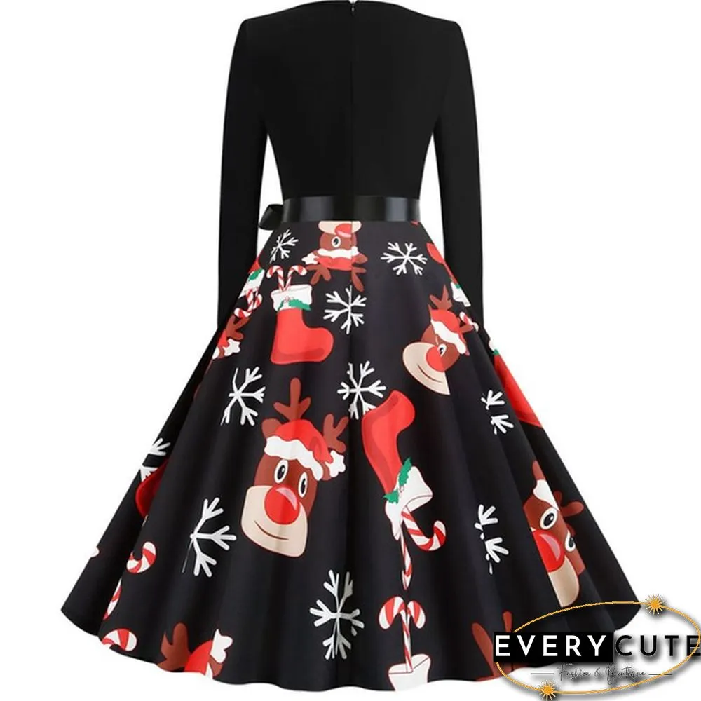 Christmas Prom Dress-Bow Style Santa Claus Print Swing`