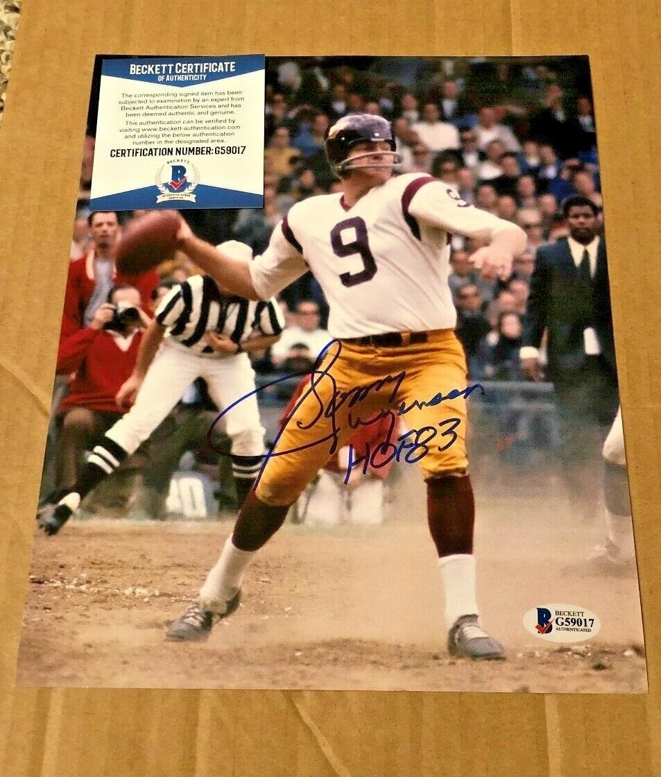 SONNY JURGENSEN SIGNED 8X10 REDSKINS 8X10 Photo Poster painting W/HOF83 BECKETT CERT #2