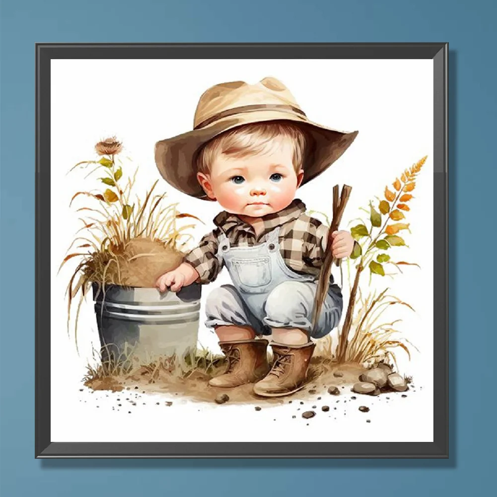 Diamond Painting - Full Round Drill - Farm Cowboy Kids(Canvas|30*30cm)