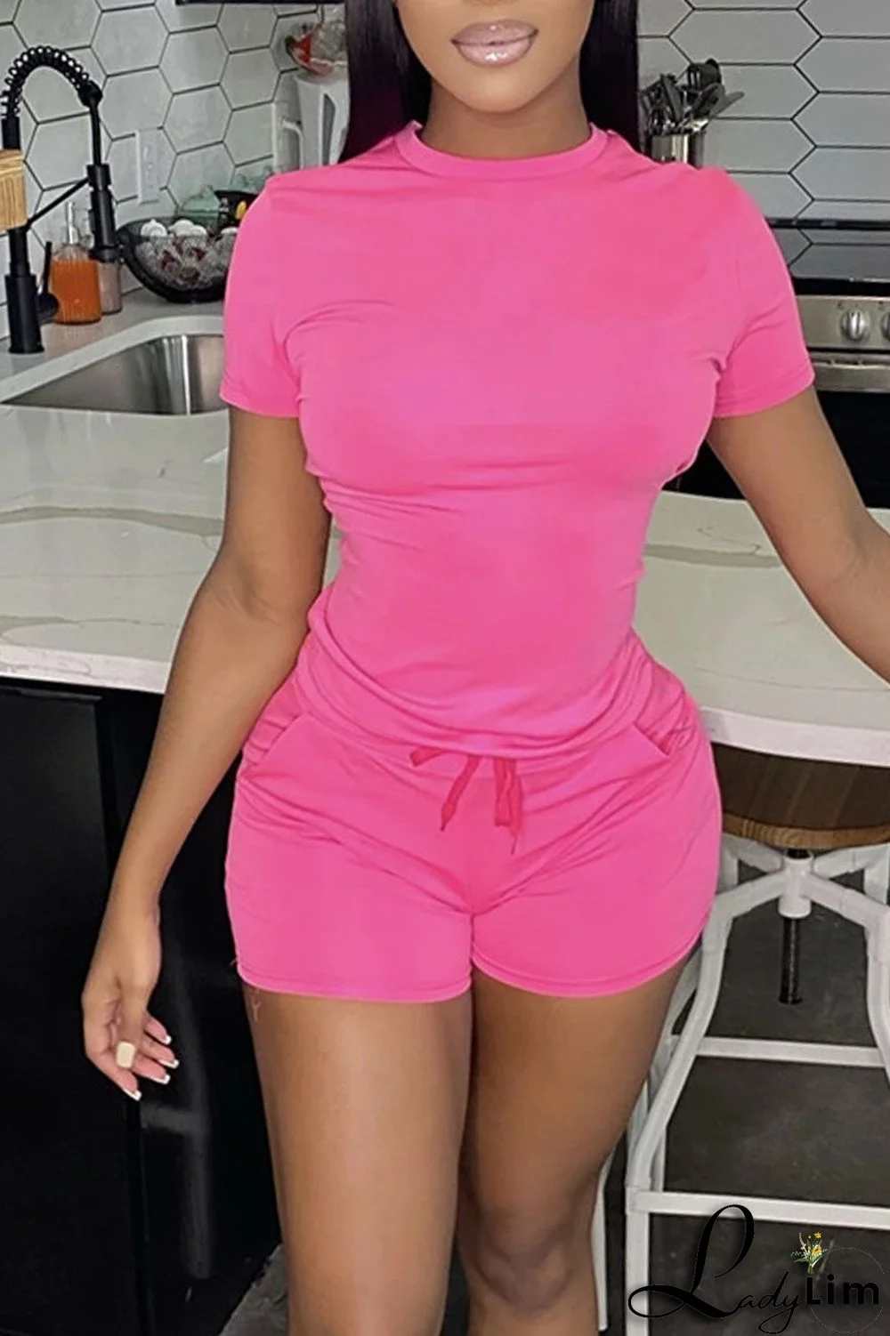 Green Casual Solid Patchwork O Neck Short Sleeve Two Pieces