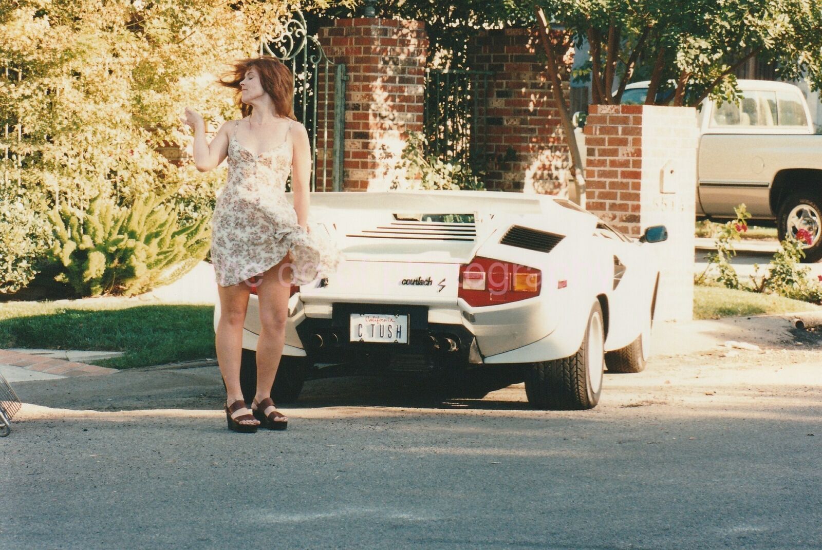 FOUND Photo Poster painting Color LAMBORGHINI GIRL Original Snapshot VINTAGE Young Woman 96 26 E