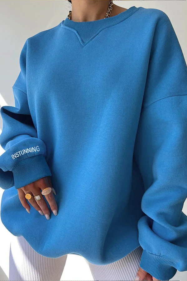 Loose ribbed collar versatile sweatshirt