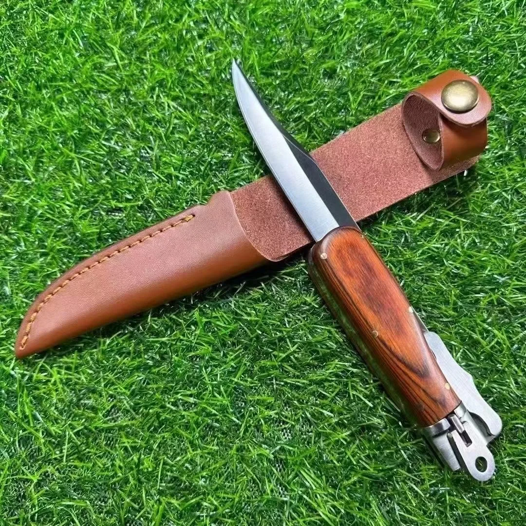 Longquan integrated keel hand-forged embroidered spring knife, ox tail knife, one-piece folding knife