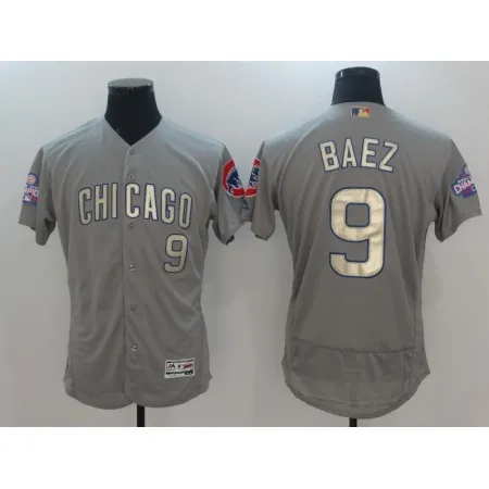 Men's Chicago Cubs #9 Javier Baez Gray World Series Champions Gold Program Flexbase Stitched MLB Jersey YETH
