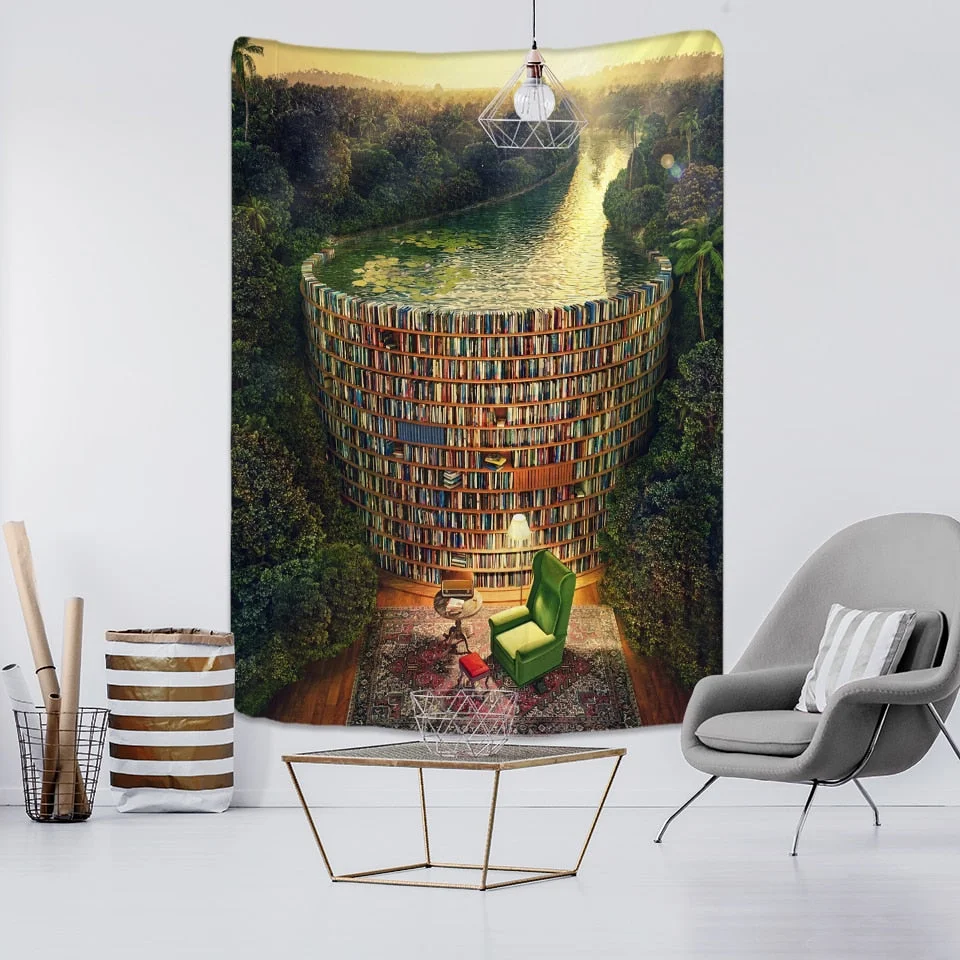 Landscape Woman Tapestry Wall Hanging Psychedelic Witchcraft Natural Mountains And Rivers Ink Painting Home Decor