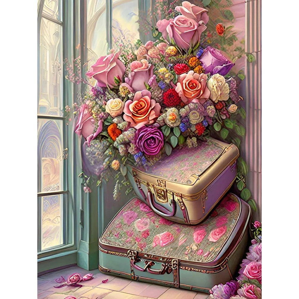 Diamond Painting - Full Round Drill - Flower Suitcases(Canvas|30*40cm)
