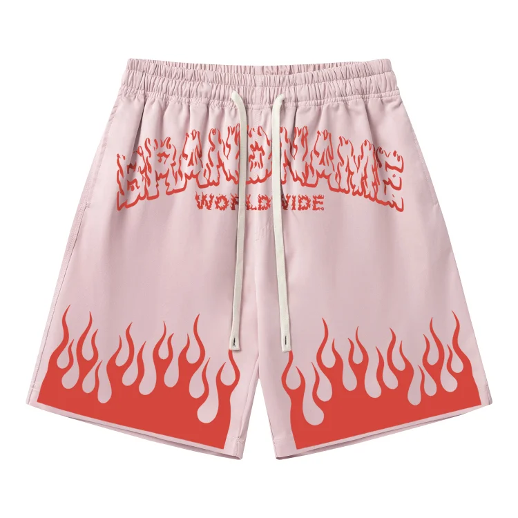 Hip Hop Flame Letter Print Shorts Loose Beach Shorts at Hiphopee