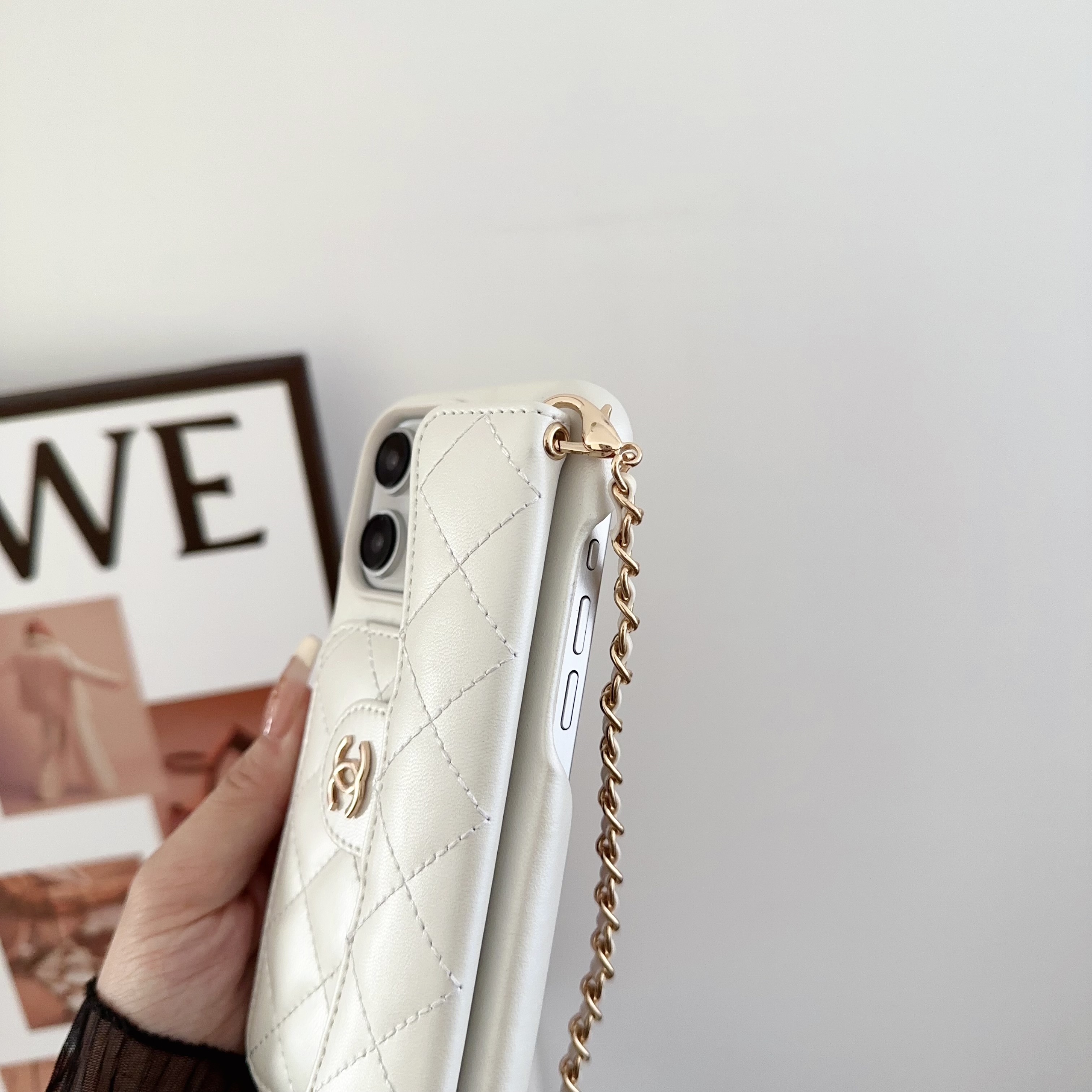 Chanel Official Hand Chain Cardholder Leather iPhone Case Crossbody Cord