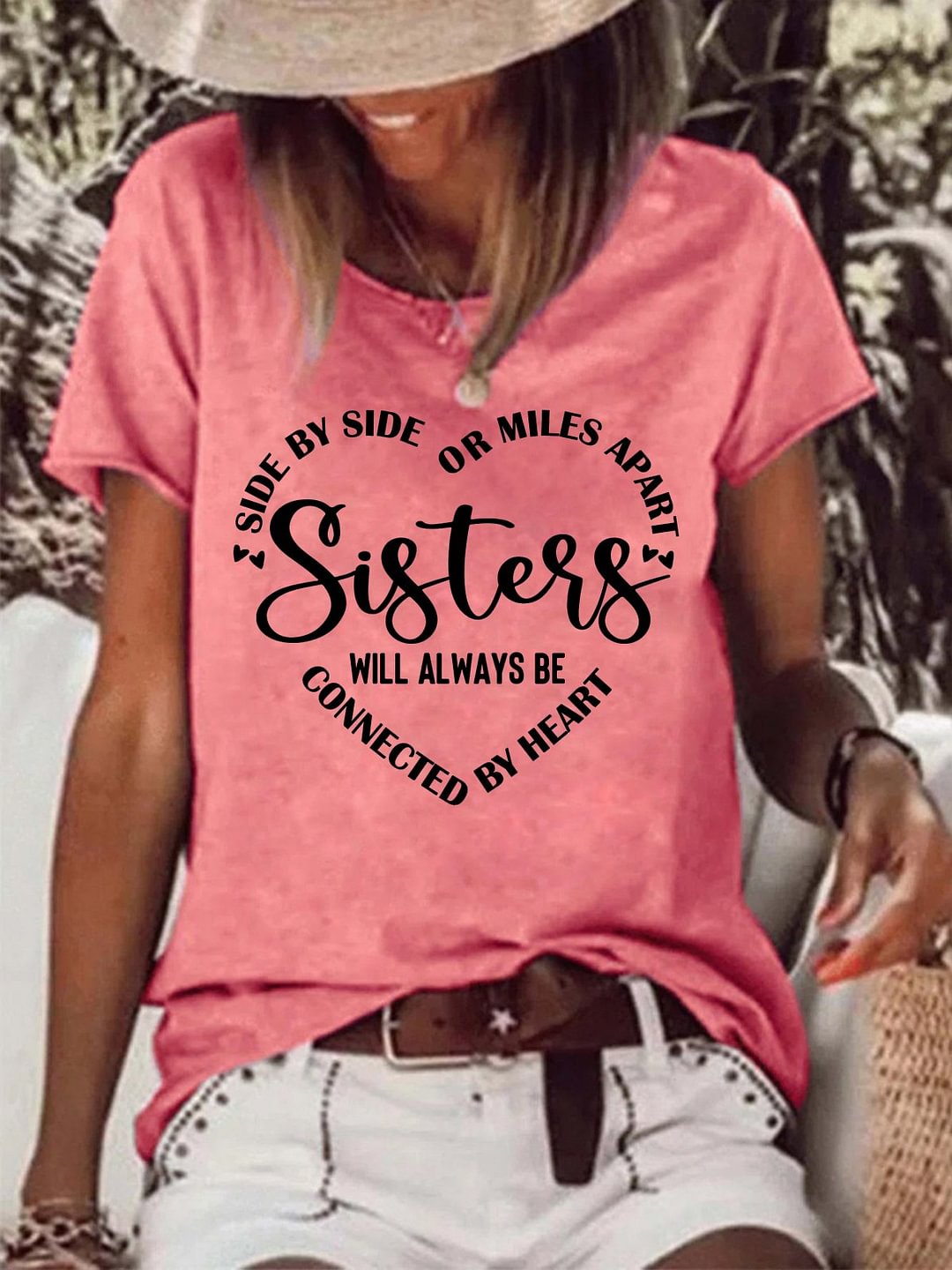 Sisters Will Always Be Connected By Heart Casual Tee