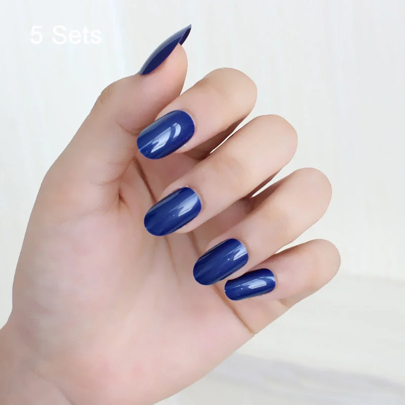 5 Sets Of 24 Pieces Per Unit Round Colored False Nails Tips Full Cover 10 Size Fake Nails For DIY Acrylic Press On Nail Tips-Nail Inspo