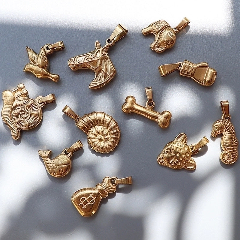 1 Piece 13 * 14mm 15 * 21mm 9 * 17mm Titanium Steel 18K Gold Plated Tiger Elephant Bird Polished Pendant