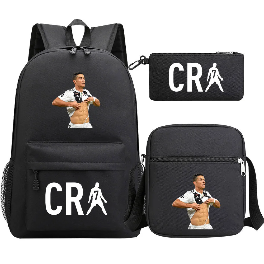 Buzzdaisy Cristiano Ronaldo School Bag Set - Backpack, Pencil Case & Lunch Bag | 15-inch Laptop Compartment | Waterproof Canvas | Double-Sided Mesh Pockets