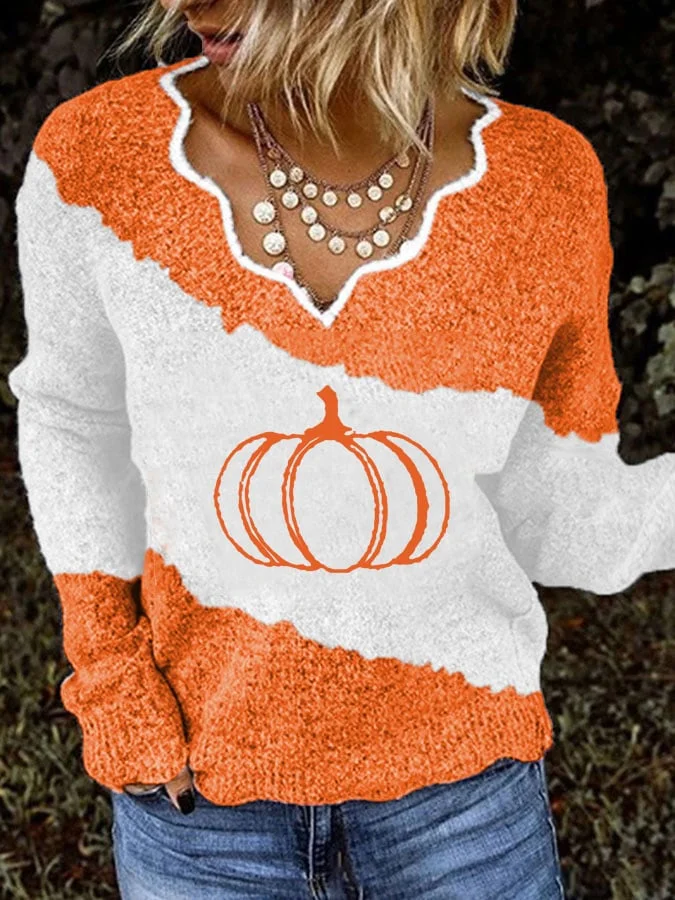 Women's Vintage Pumpkin Print Knitwear