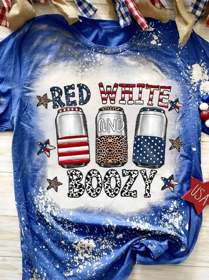 Women's Independence Day Red White And Boozy Flag Print Tie Dye T-Shirt socialshop