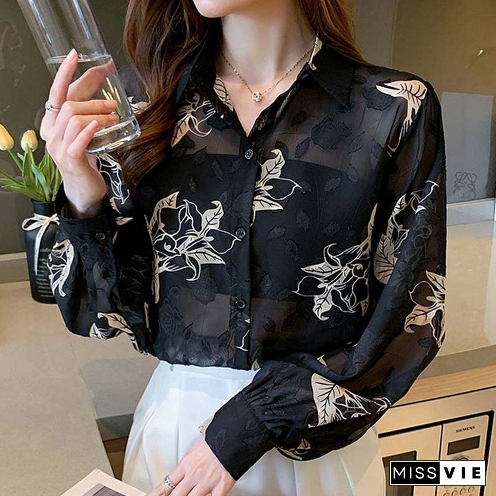 Floral Print Puff Sleeve Chiffon Shirt
