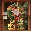 5D Crystal Gem Painting Kit Santa Wreath Window Hanging 9.45x9.45in