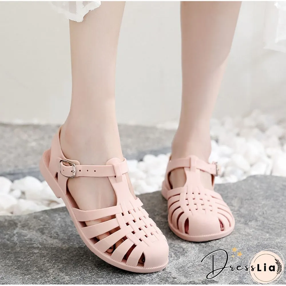Womens Sandals Jelly Shoes Summer Ankle Strap Rubber Soft Sole Non-Slip Mom Casual